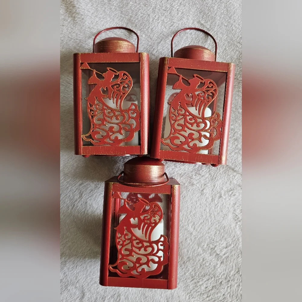 Impressions Holiday Angel Lanterns - Set of 3 (Red) - Flameless